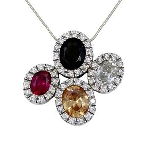 Sterling silver ruby smoky quartz & cubic zirconia pendant GM537